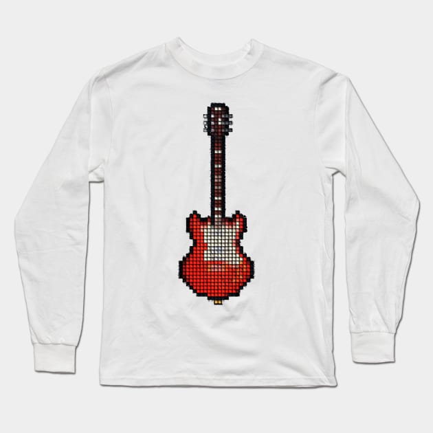 Tiled Pixel Red Pixie Guitar Upright Long Sleeve T-Shirt by gkillerb